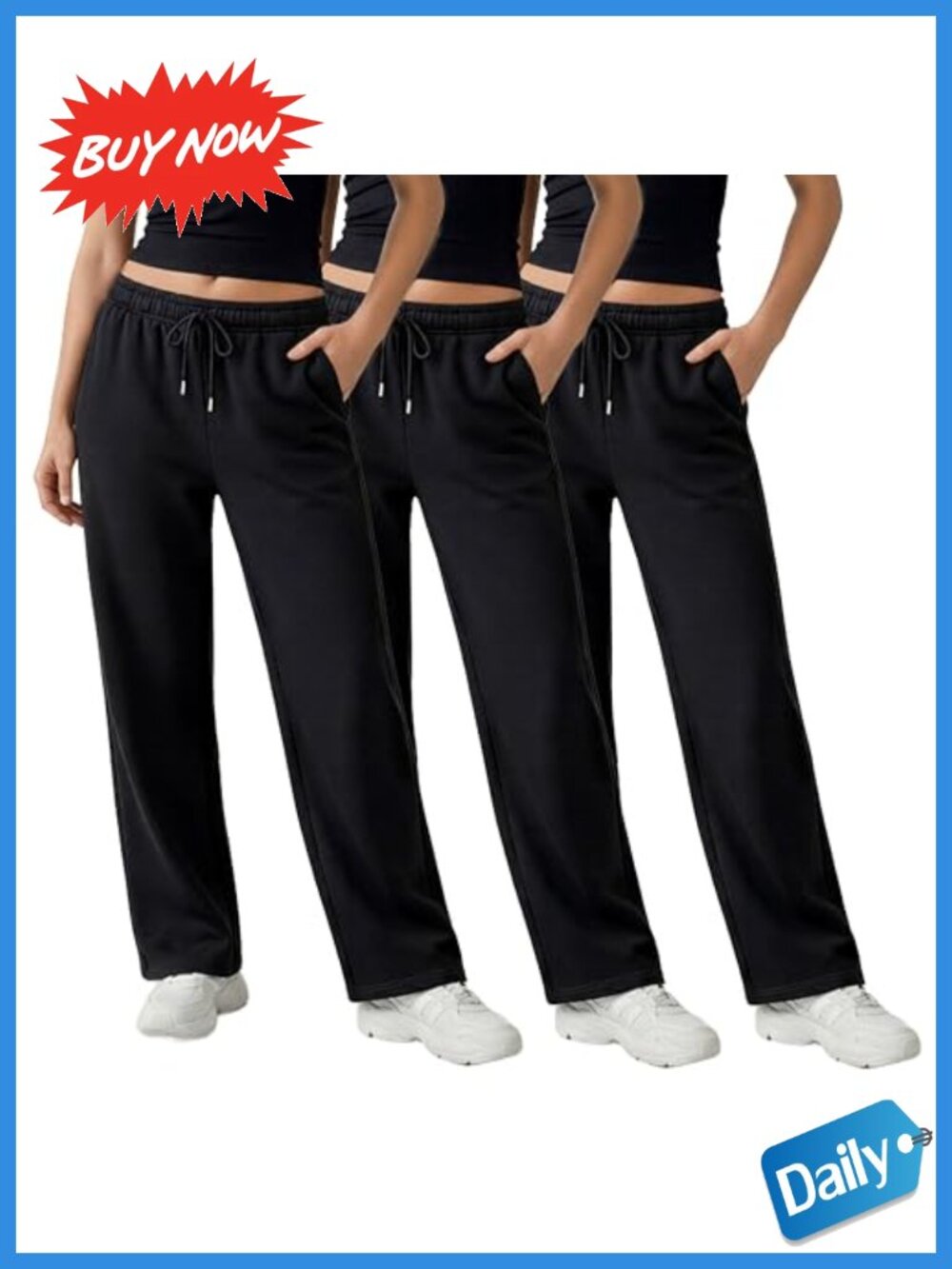 3 Pack Straight Leg Fleece Sweatpants Women Pockets Pull On Mid Rise